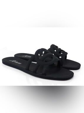 Women’s Black Slip-On Sandals with Braided Upper